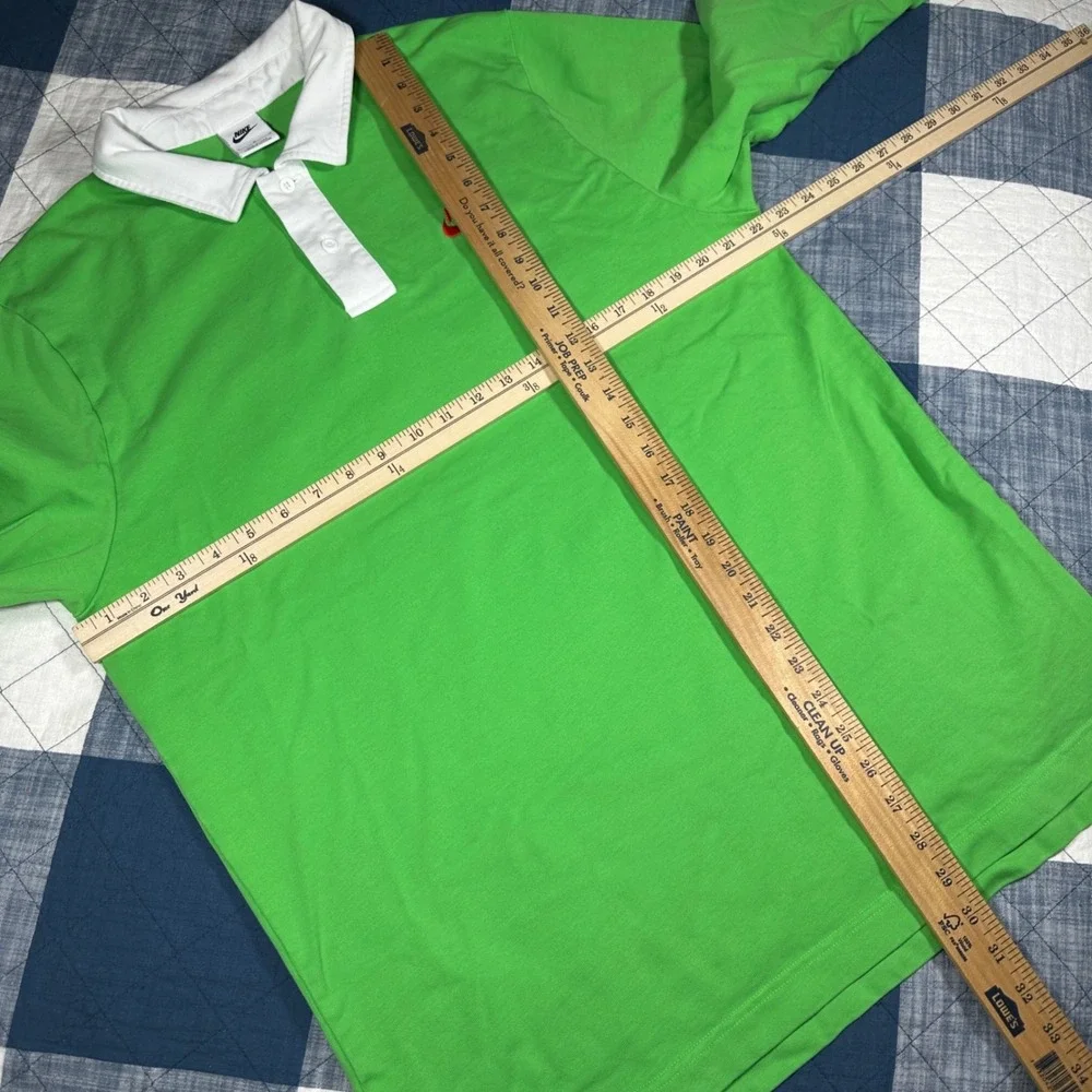 Neon Green Nike Rugby Polo Shirt Long Sleeve Large 72 White Contrast Collar